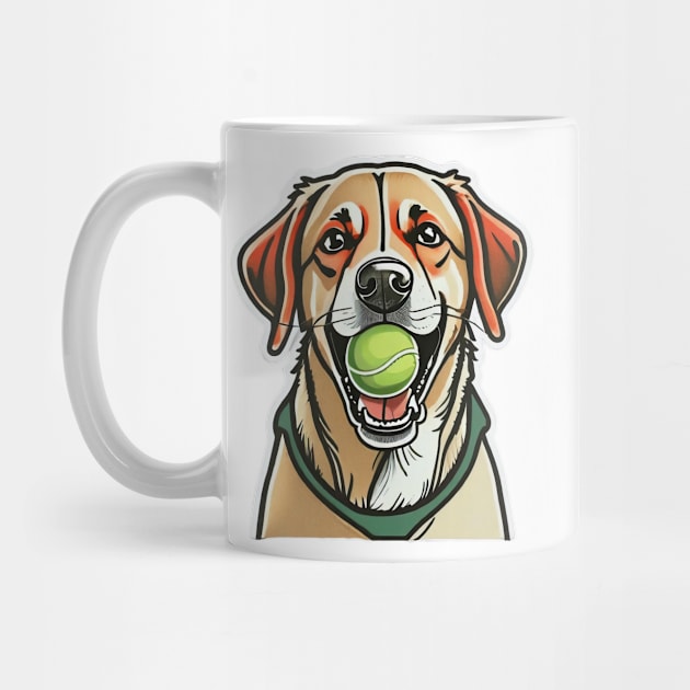 Labrador dog biting tennis ball in his mouth by mooonthemoon